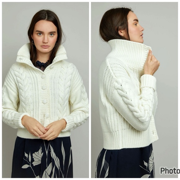 christy lynn Sweaters - Christy Lynn Iris‎ Cable Knit Cardigan Crean Wool Blend Size XS
